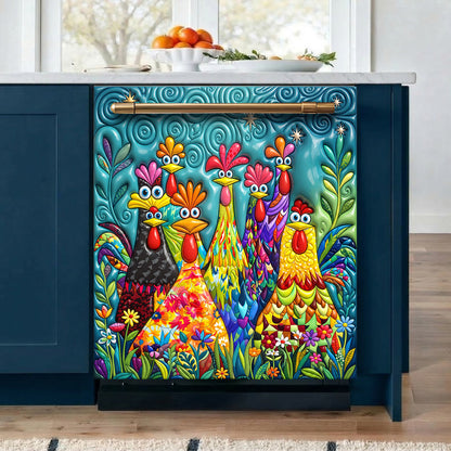 Chicken Magnetic Dishwasher Cover Colorful Chicken Garden