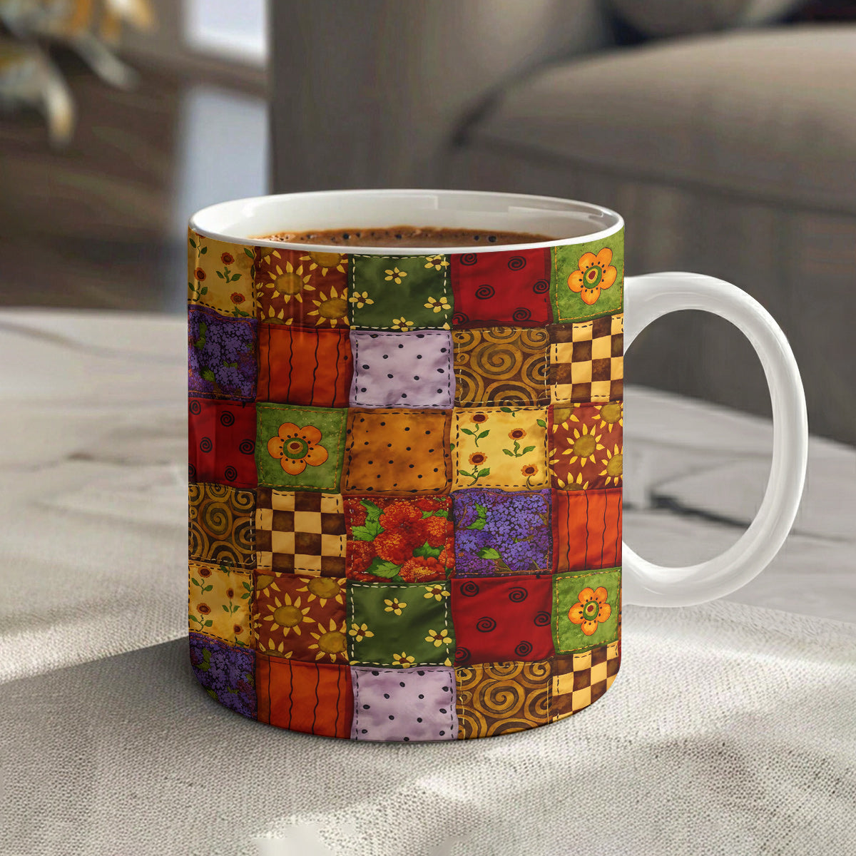Autumn Quilt Blooms Ceramic Mug