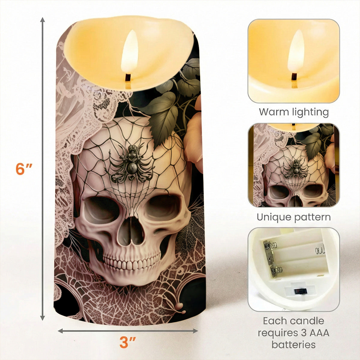 Gothic LED Candle Rose Beneath the Web