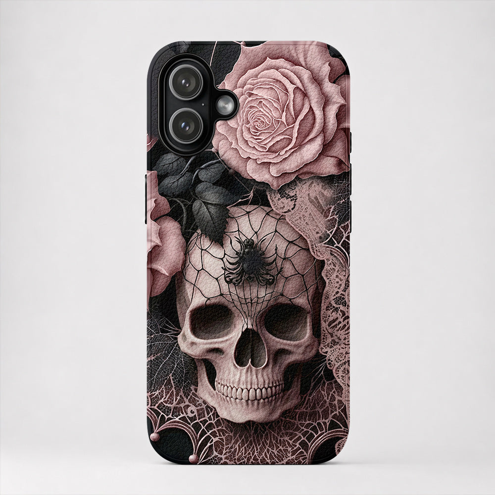 Skull Leather Phone Case Rose Beneath the Web