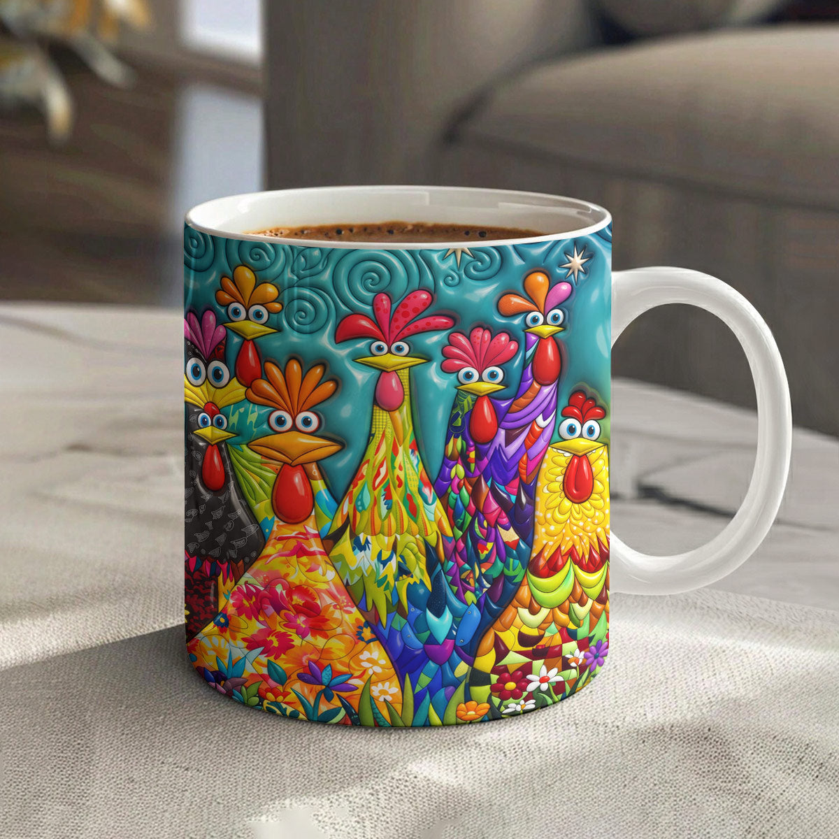 Chicken Ceramic Mug Colorful Chicken Garden