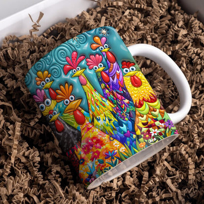 Chicken Ceramic Mug Colorful Chicken Garden
