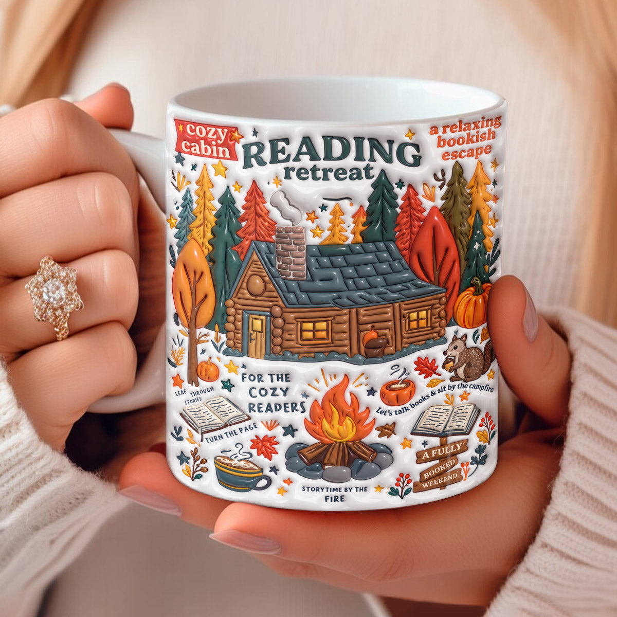 Book Ceramic Mug Autumn Cabin Bookish Escape