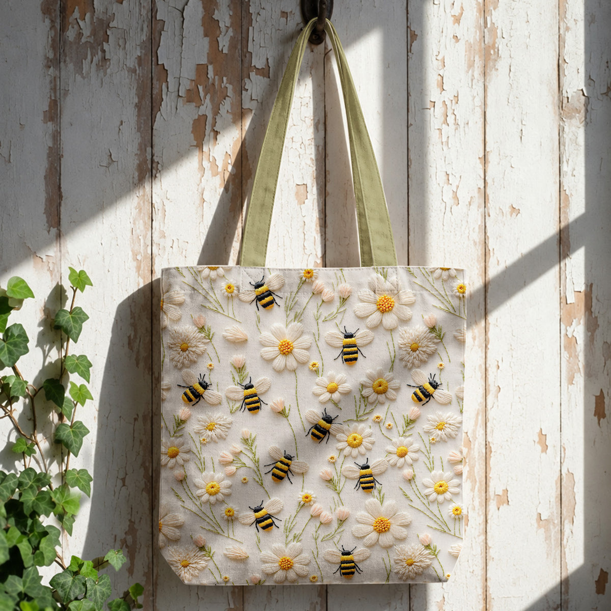 Bee Canvas Tote Bag Honeybee Daisy Meadow
