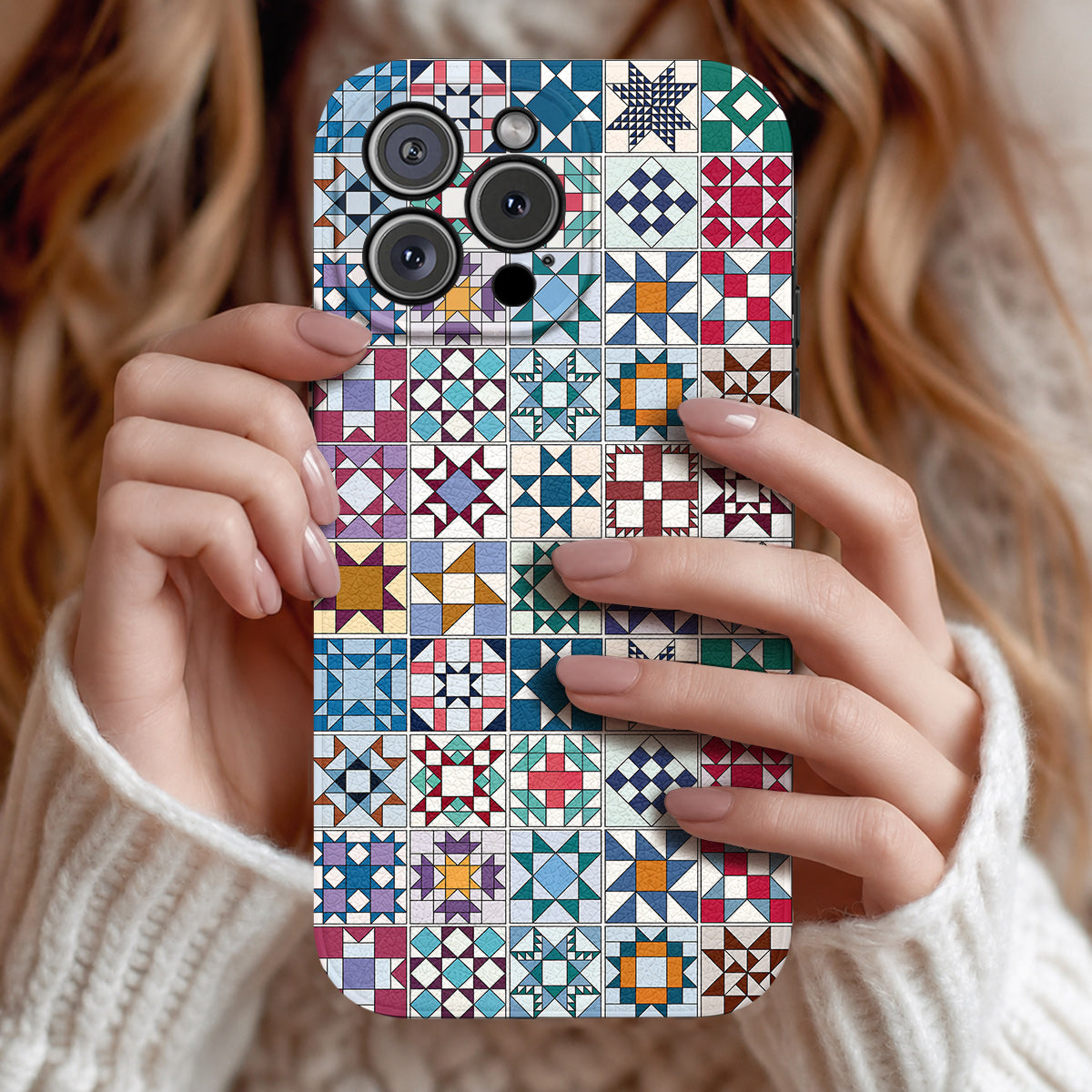 Sewing Lover Leather Phone Case Traditional Quilt Blocks