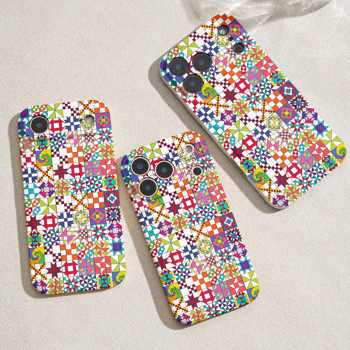 Sewing Lover Leather Phone Case Colorful Quilt Blocks