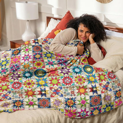 Sewing Lover Fleece Blanket Colorful Quilt Blocks