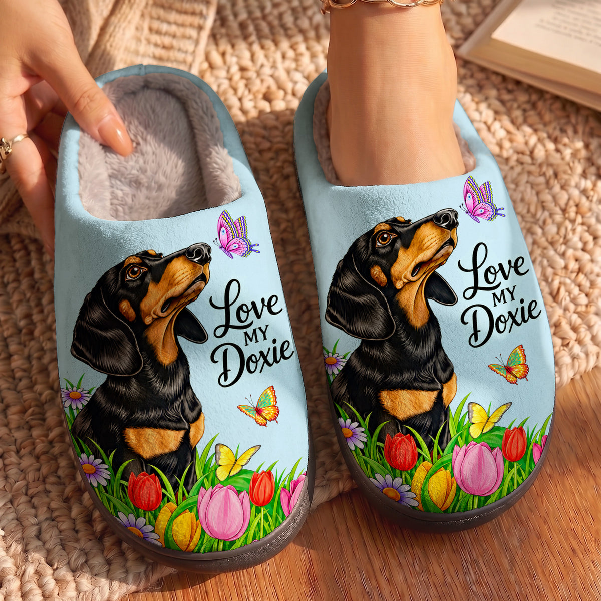 Dachshund Fleece Lined Slippers Love My Doxie