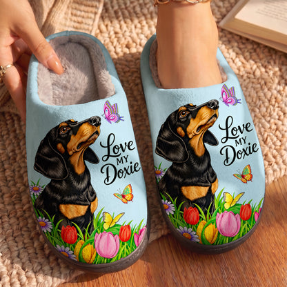 Dachshund Fleece Lined Slippers Love My Doxie