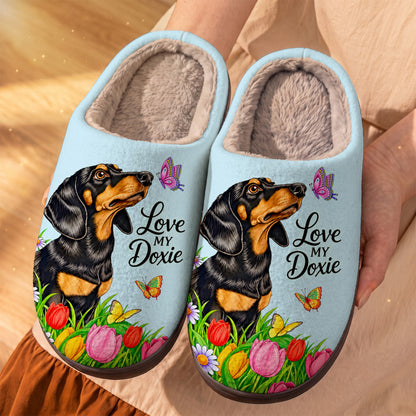 Dachshund Fleece Lined Slippers Love My Doxie