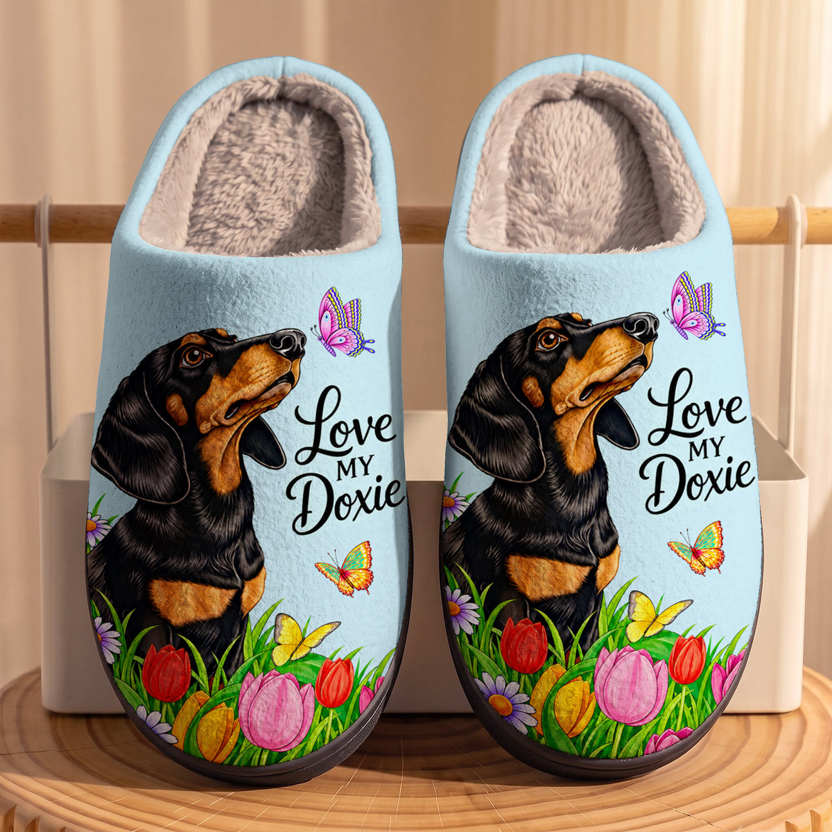 Dachshund Fleece Lined Slippers Love My Doxie