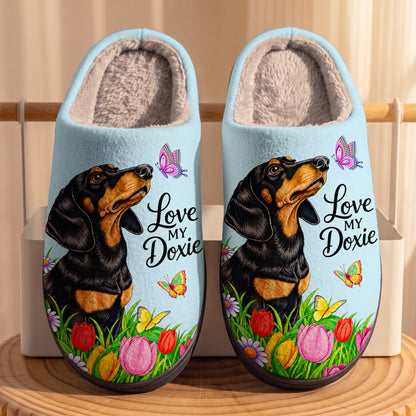 Dachshund Fleece Lined Slippers Love My Doxie