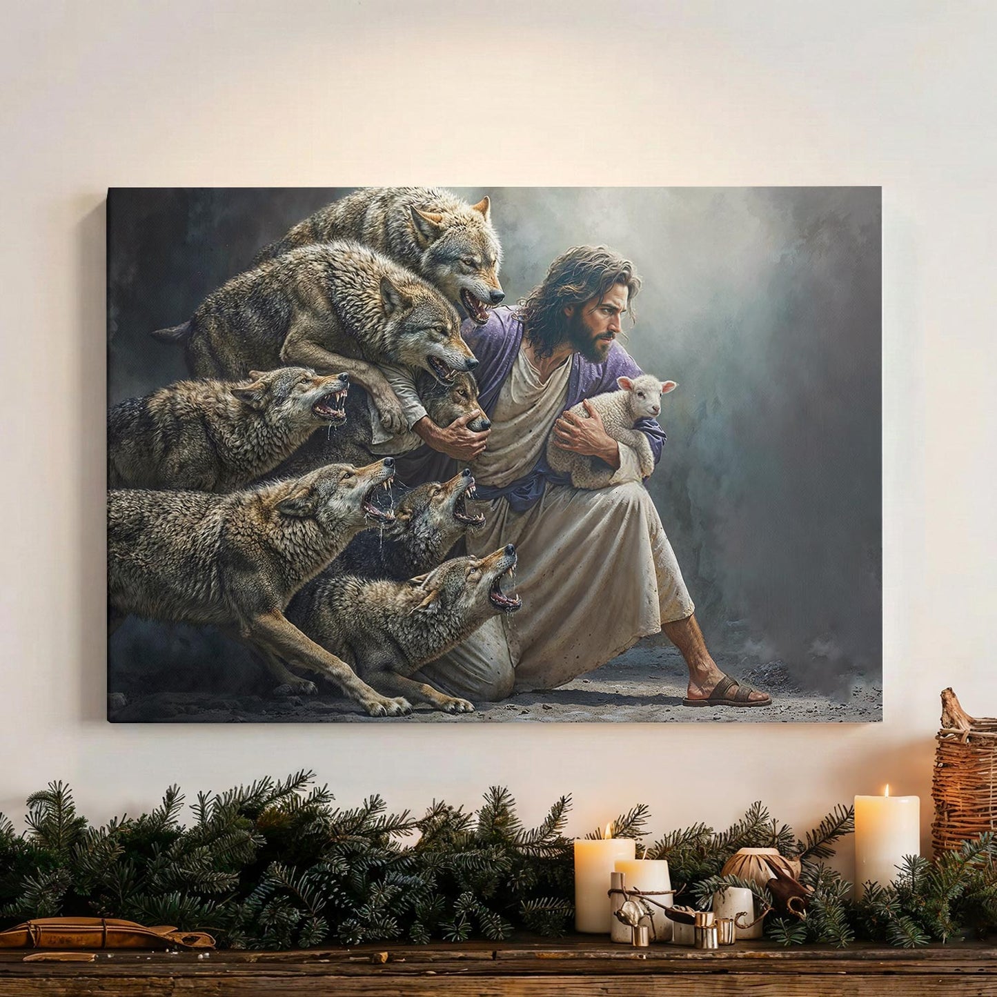 God Wooden-Framed Canvas Wall Art The Shepherd Defender