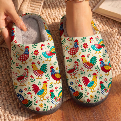 Chicken Lover Fleece Lined Slippers Farmhouse Rooster Patchwork
