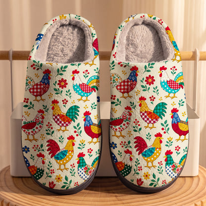 Chicken Lover Fleece Lined Slippers Farmhouse Rooster Patchwork