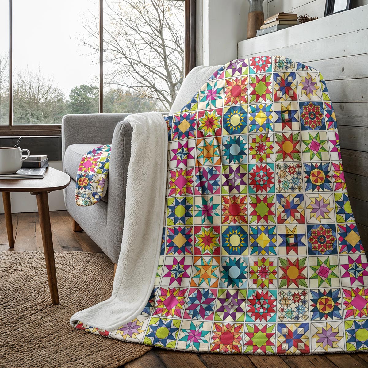 Sewing Lover Fleece Blanket Colorful Quilt Blocks