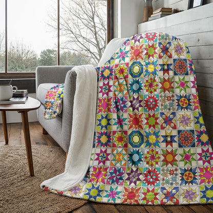 Sewing Lover Fleece Blanket Colorful Quilt Blocks