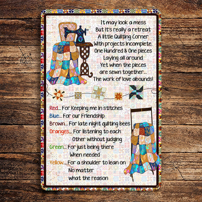 Sewing Lover 2D Metal Sign A Little Quilting Corner