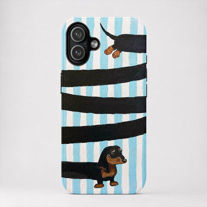 Dachshund Lover Leather Phone Case Adorable Blue Loops - Beige