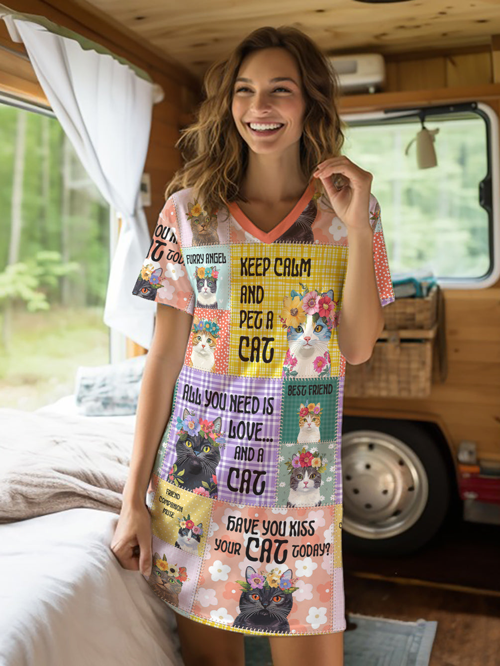 Cat Lover V-neck Nightshirt All Things Kitty