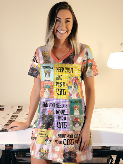 Cat Lover V-neck Nightshirt All Things Kitty