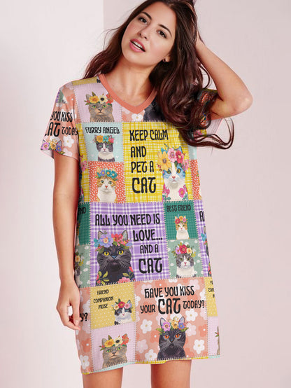 Cat Lover V-neck Nightshirt All Things Kitty