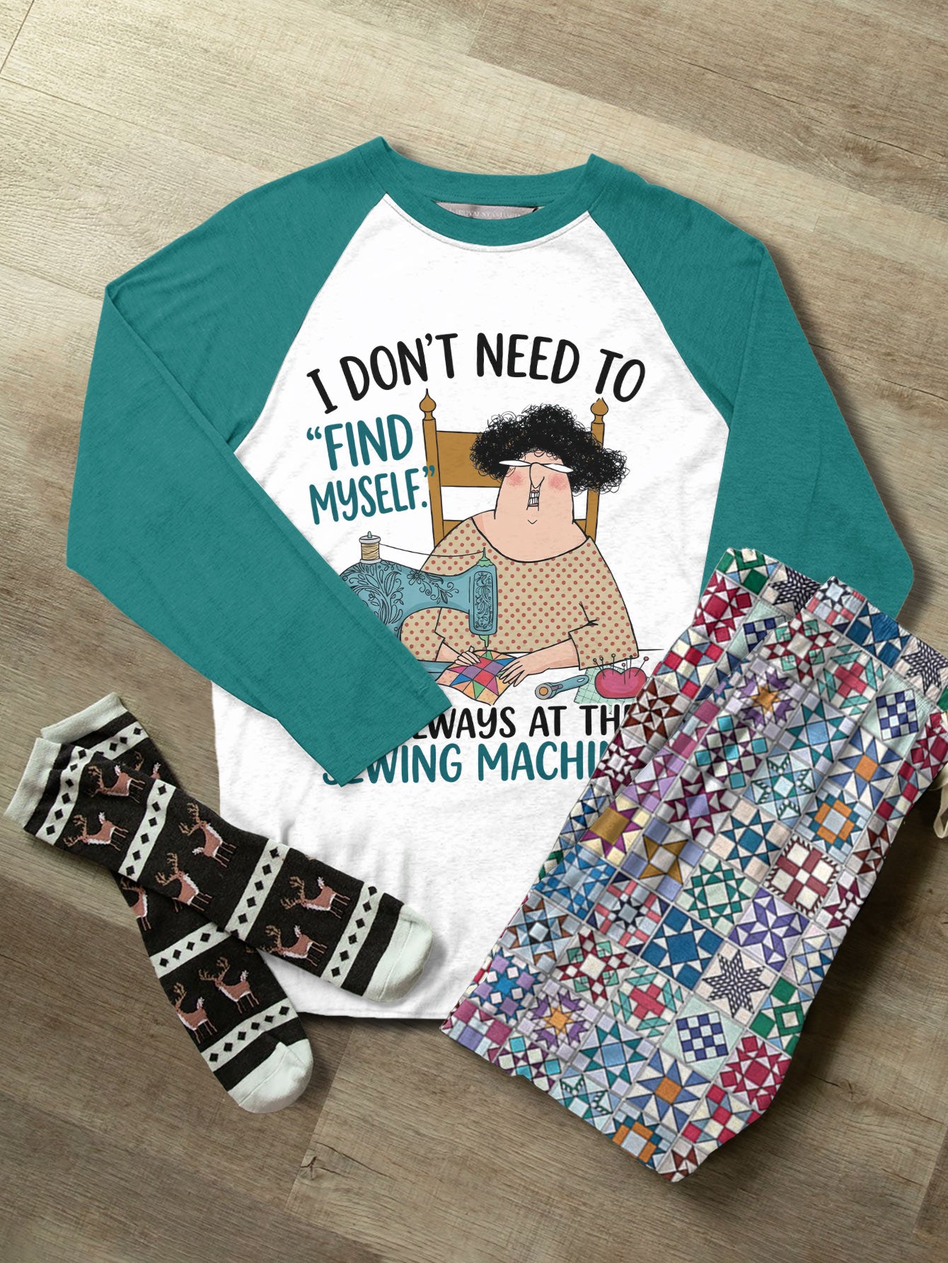 Quilting Lover Raglan Lounge Pajamas Always At The Sewing Machine