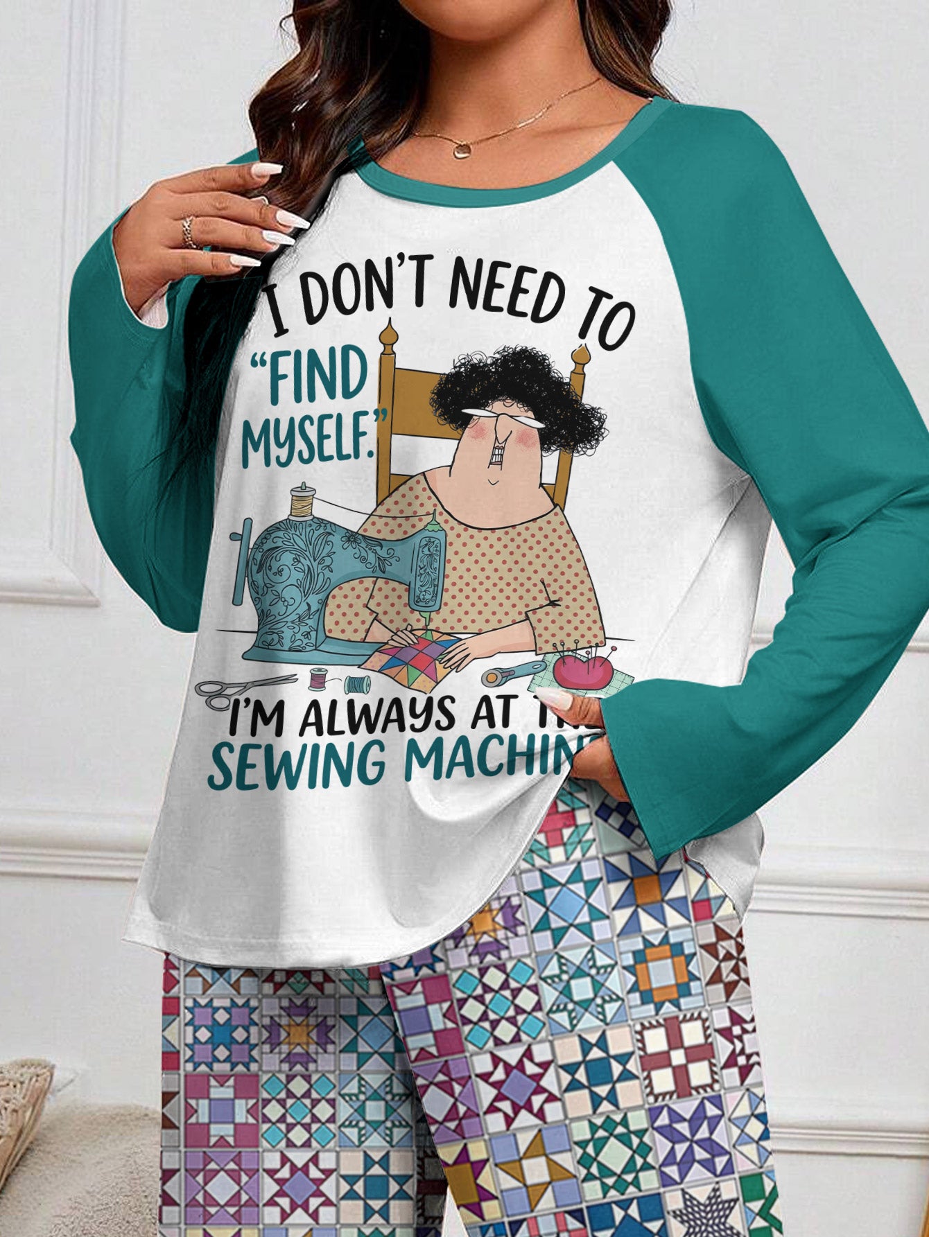 Quilting Lover Raglan Lounge Pajamas Always At The Sewing Machine
