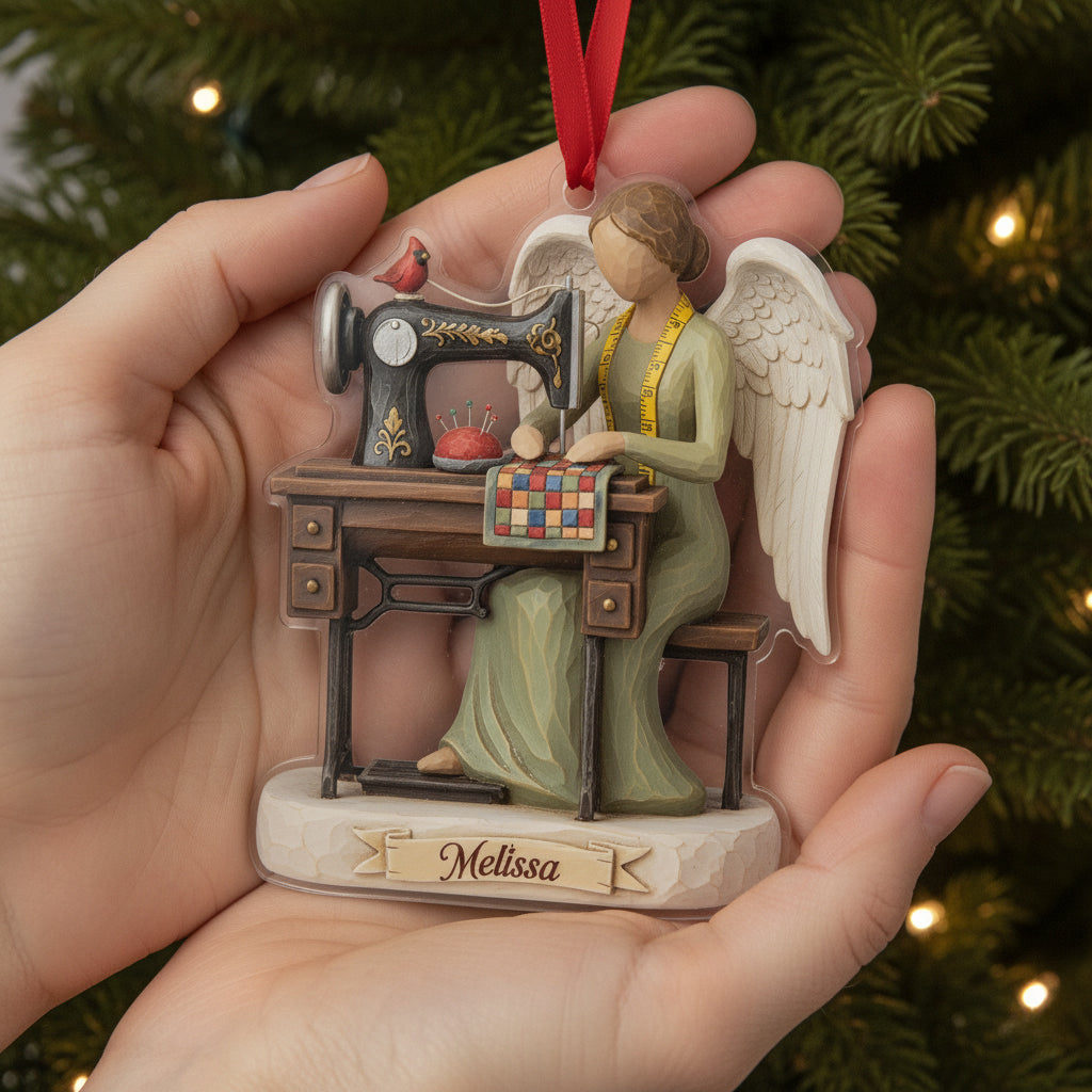 Sewing Lovers 2D Acrylic Ornament Angel Of Stitches Personalized
