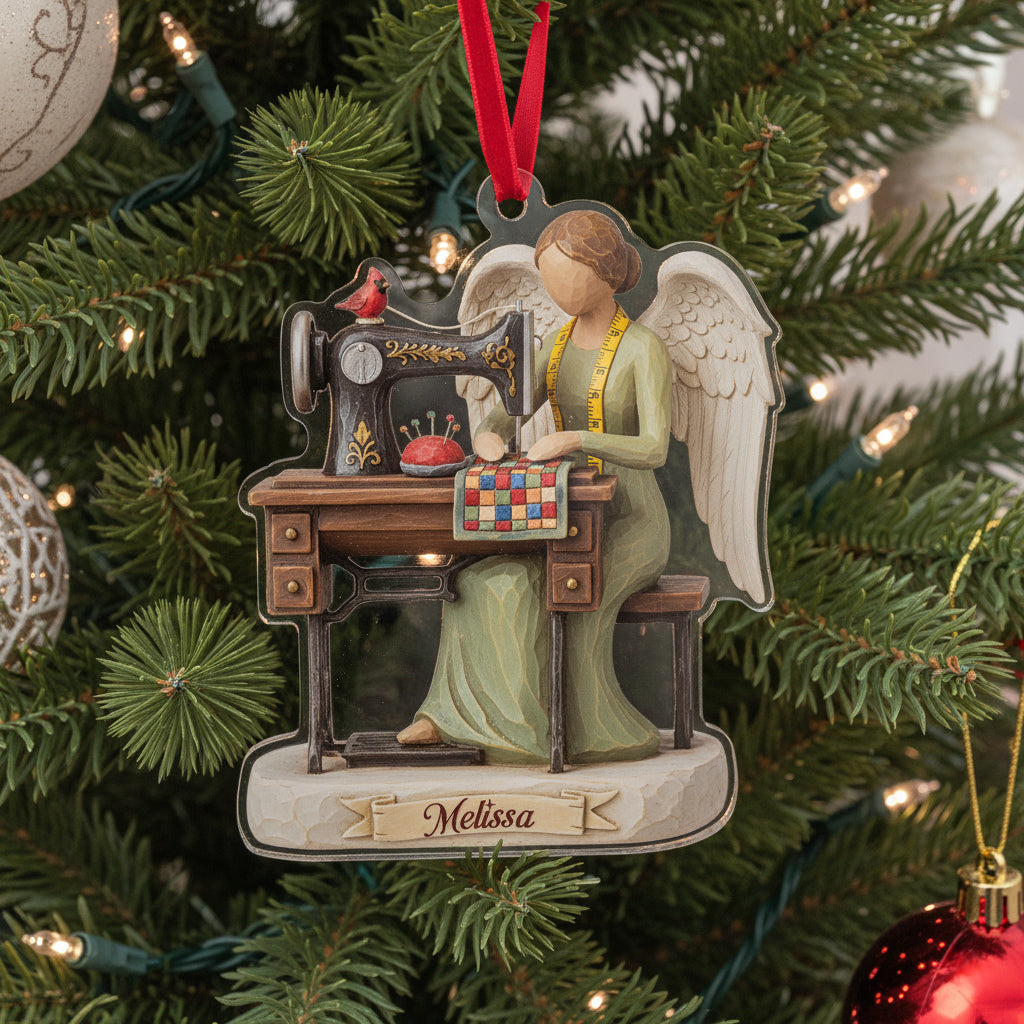 Sewing Lovers 2D Acrylic Ornament Angel Of Stitches Personalized