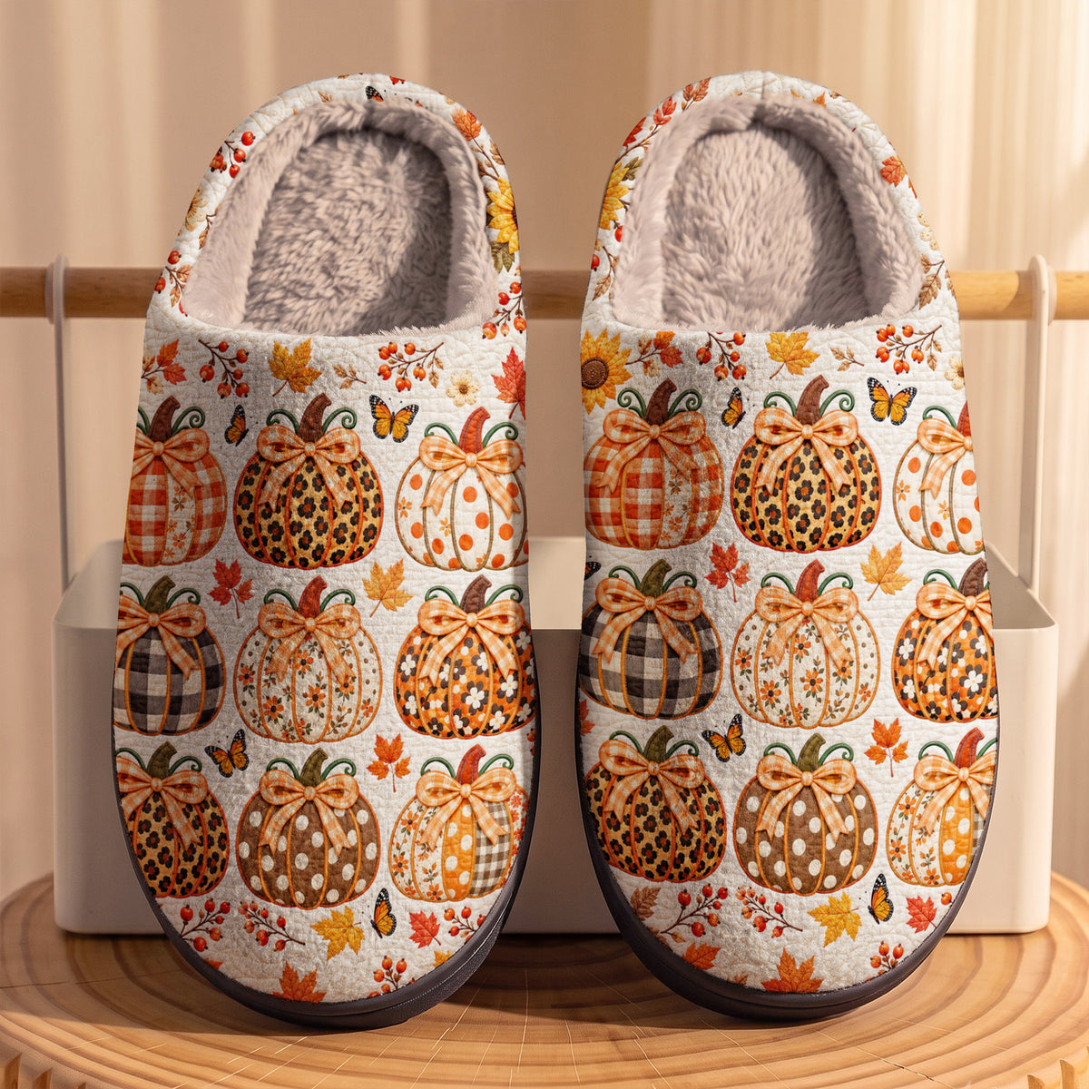 Autumn Fleece Lined Slippers Pumpkin Chic