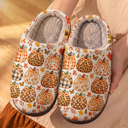 Autumn Fleece Lined Slippers Pumpkin Chic