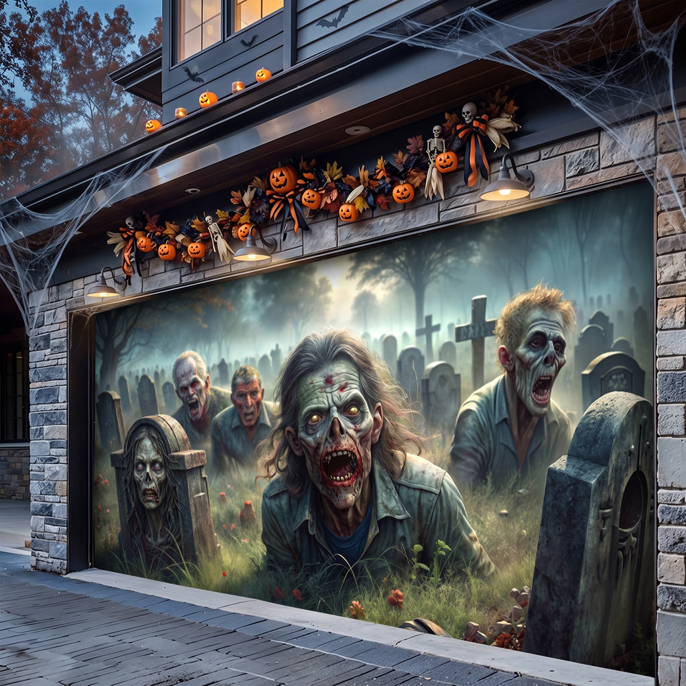 Halloween Garage Door Banner Decoration Awakening Undead