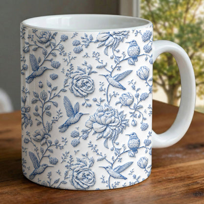 Hummingbird 11 oz Mug Blue Toile Hummingbird Floral Garden