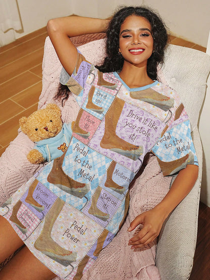 Sewing Lover V-neck Nightshirt Barefoot Driver