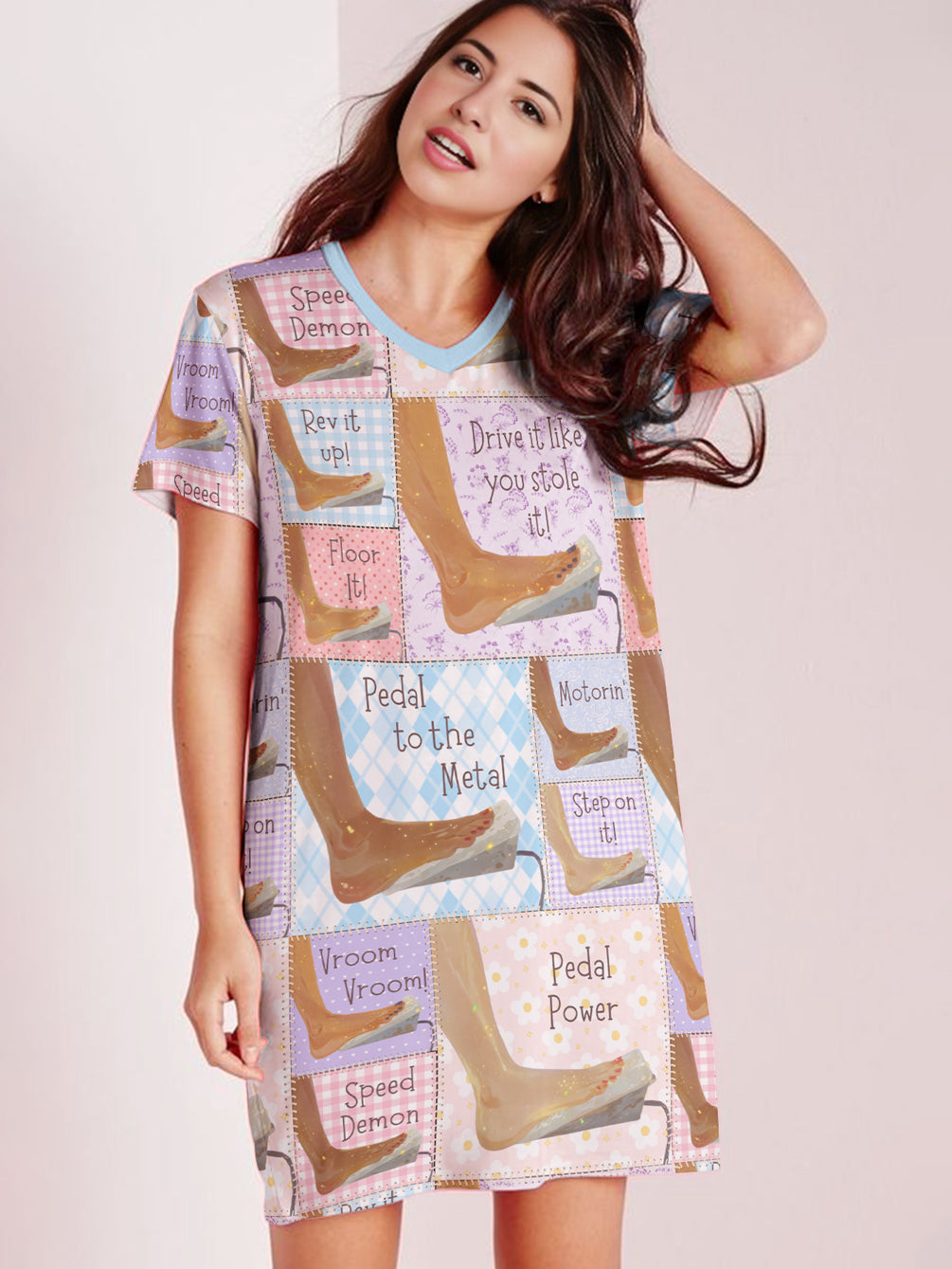 Sewing Lover V-neck Nightshirt Barefoot Driver