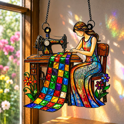 Sewing Lover Decor 3D Glass Suncatcher Custom Name Beauty In The Making