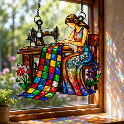 Sewing Lover Decor 3D Glass Suncatcher Custom Name Beauty In The Making