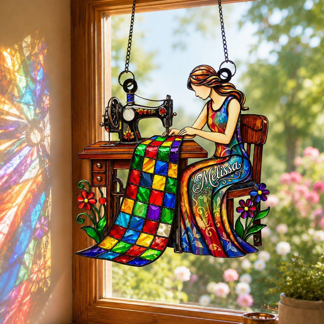 Sewing Lover Decor 3D Glass Suncatcher Custom Name Beauty In The Making