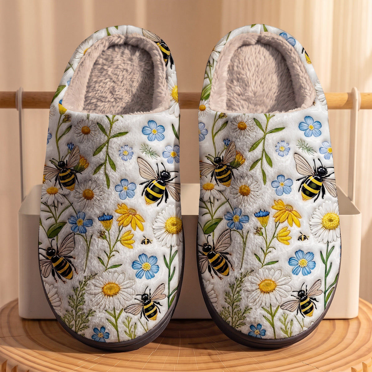 Bee Lover Fleece Lined Slippers Bee Garden Harmony