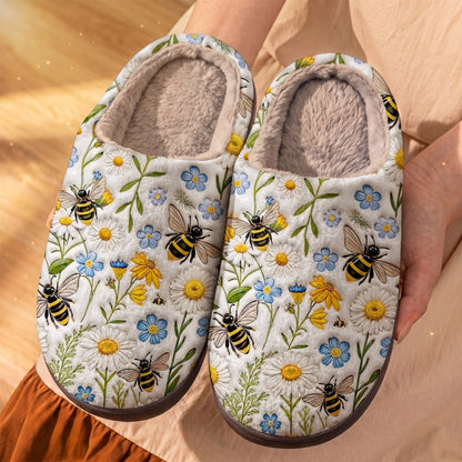 Bee Lover Fleece Lined Slippers Bee Garden Harmony
