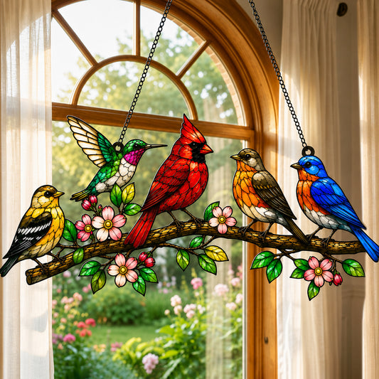 Colorful Songbirds 3D Glass Suncatcher – Bird Lover Window Décor