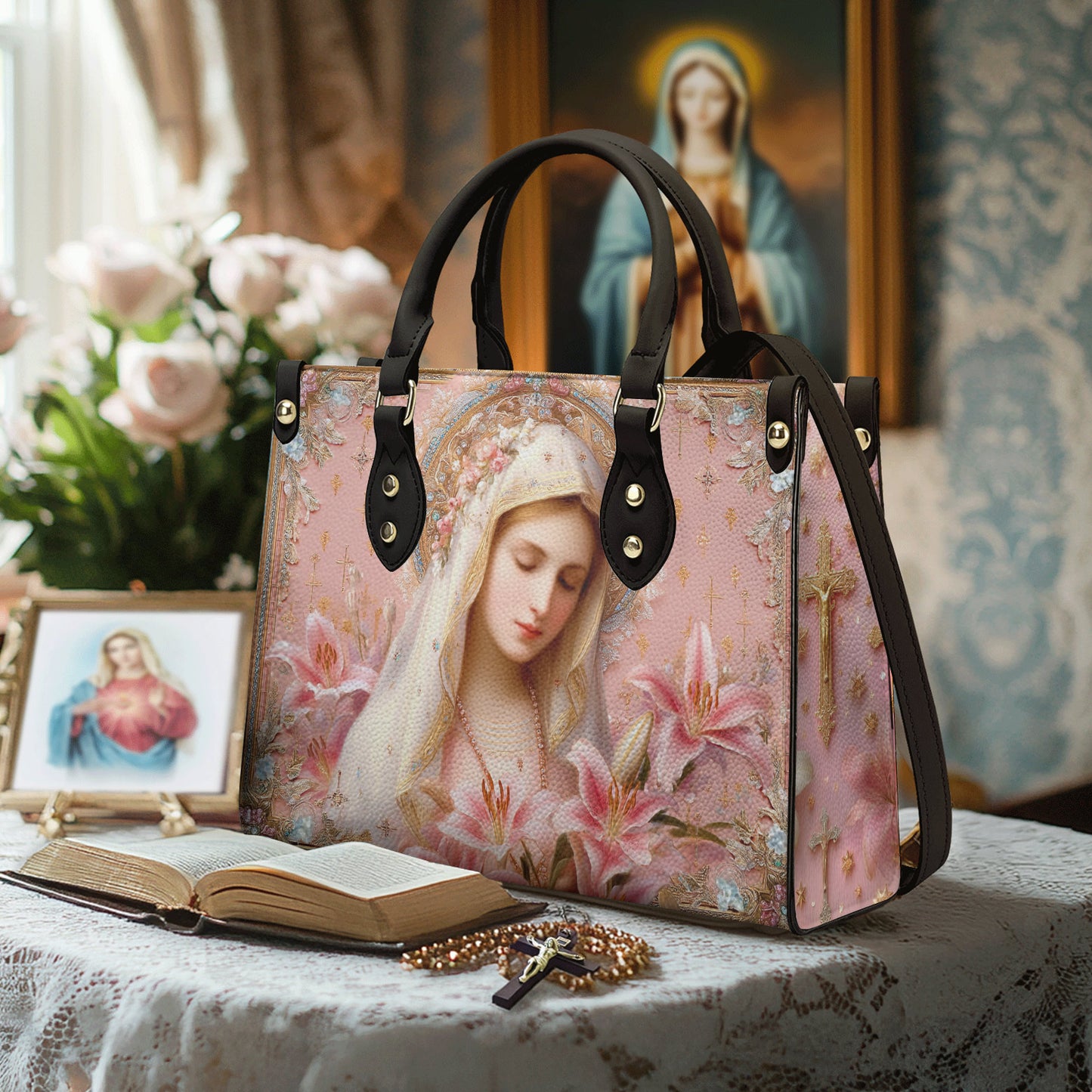 Christian Leather Handbag Blessed Mother