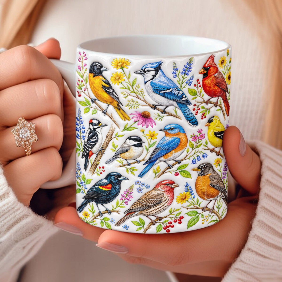 Bird Lover Ceramic Mug Blooming Bird Garden