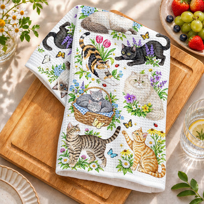 Cat Kitchen Towel Blooming Cat Garden