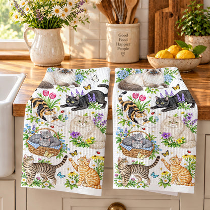 Cat Kitchen Towel Blooming Cat Garden