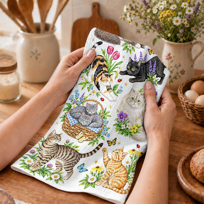 Cat Kitchen Towel Blooming Cat Garden