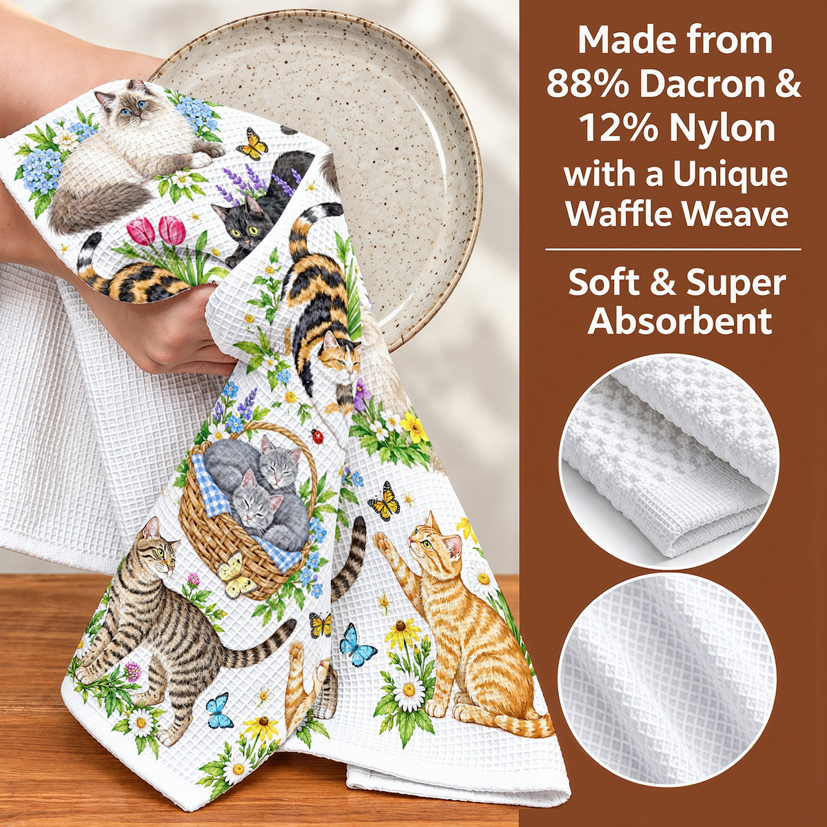 Cat Kitchen Towel Blooming Cat Garden