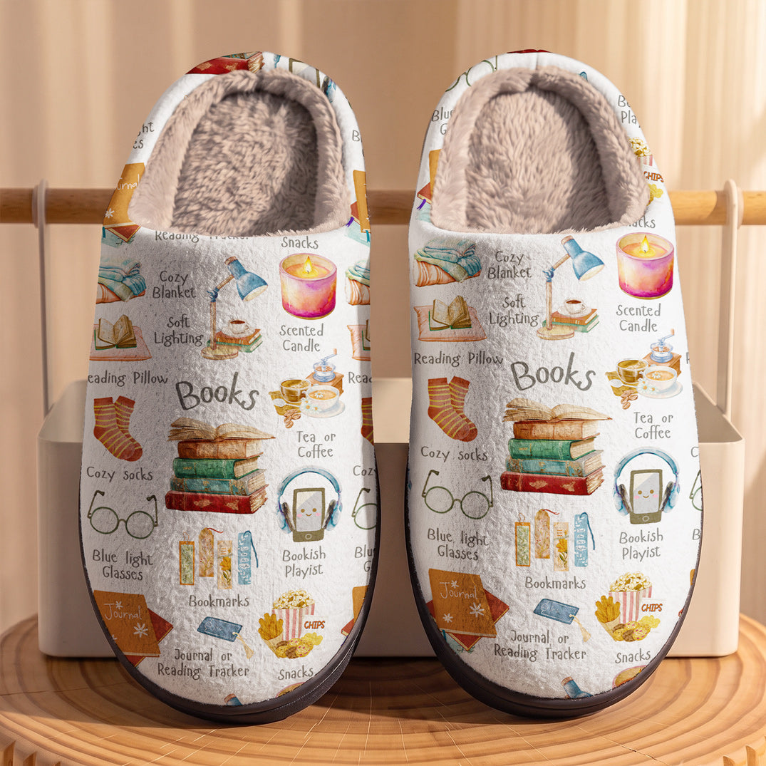 Book Lover Fleece Lined Slippers Bookworm Comfort