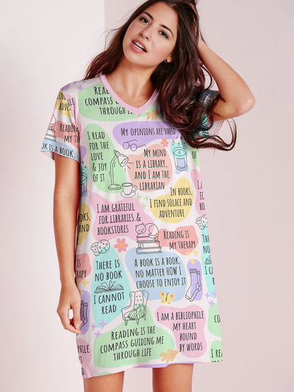 Book Lover V-neck Nightshirt Bookworm Daily Affirmations